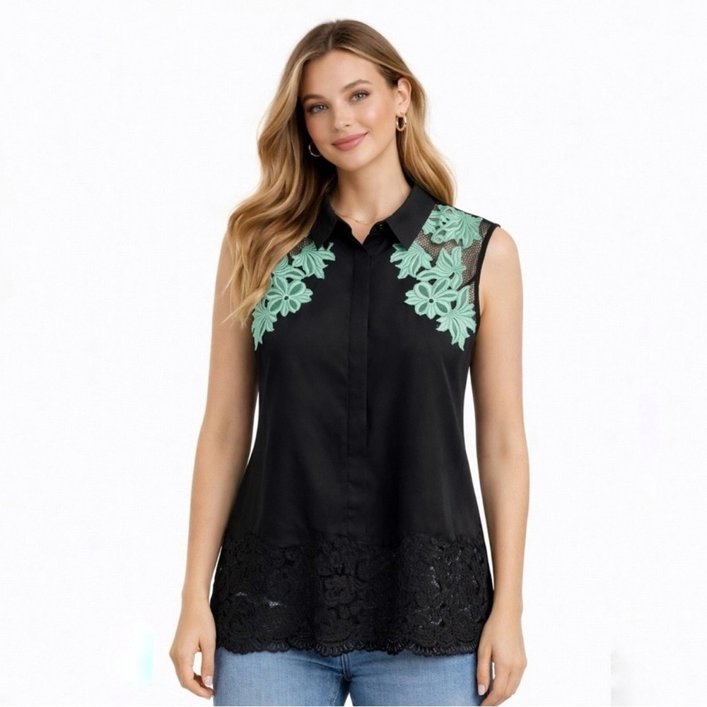 3.1 Phillip Lim Silk Black Lace & Embroidered Blouse – Size 4